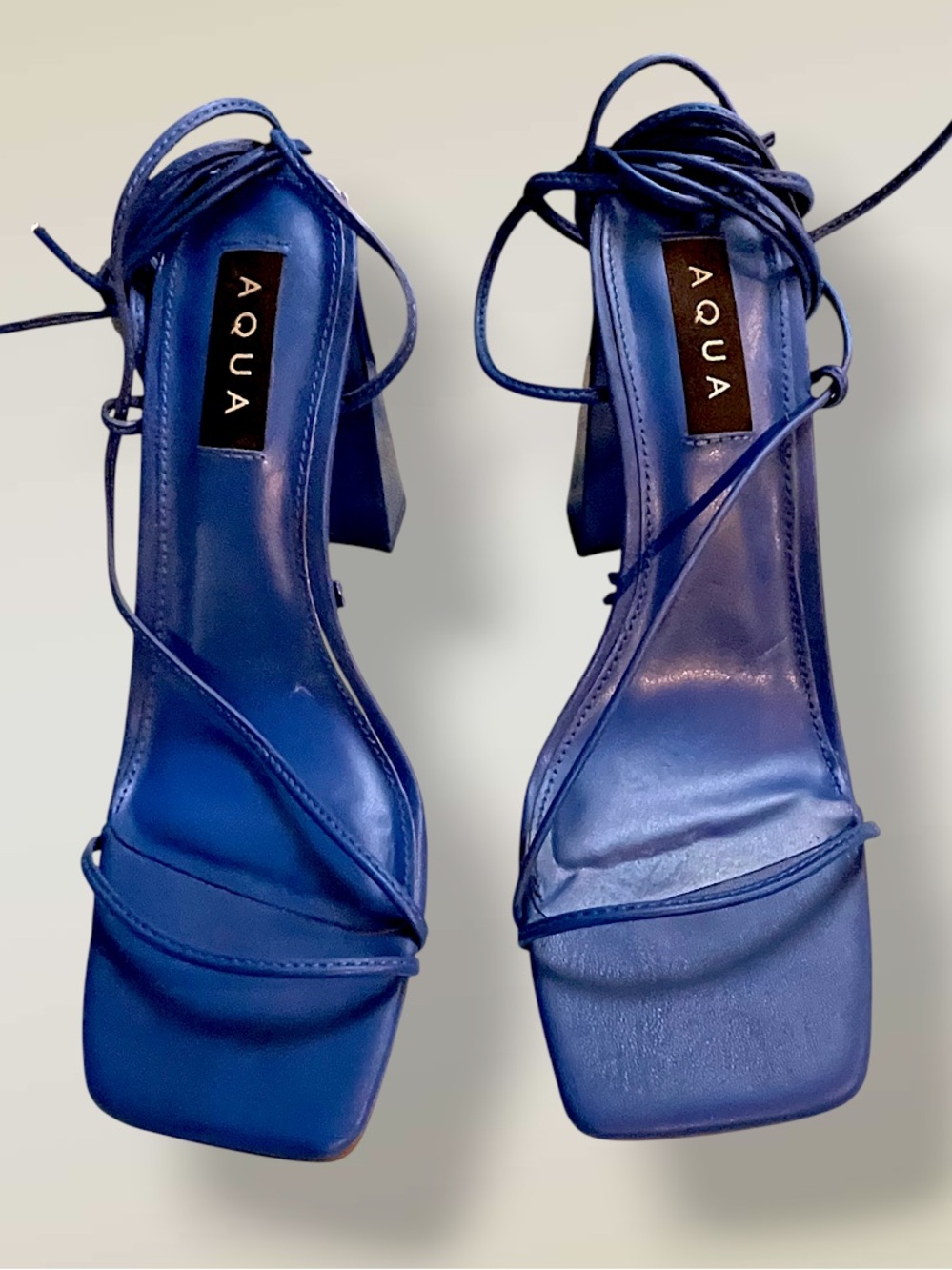 Aqua Royal Blue Lace-Up Block Heel Sandals